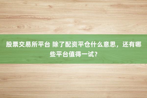 股票交易所平台 除了配资平仓什么意思，还有哪些平台值得一试？